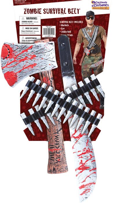 Zombie Hunter Costume Accessory Kit with Axe, Machete, Bullet Belt, Utility Belt and Dog Tags Pack Image