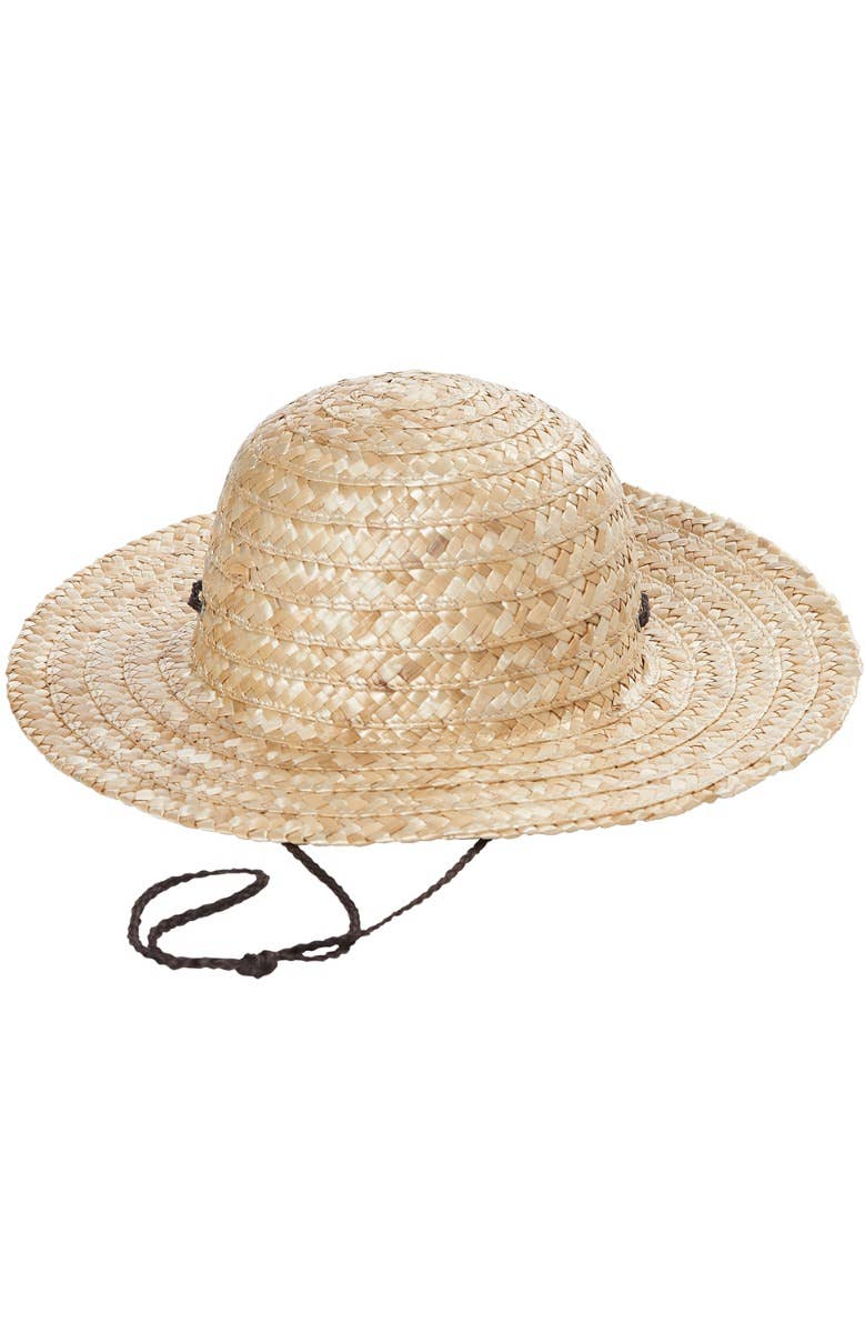Woven Adult's Round Straw Hat Costume Accessory With Brown Cord Main Image