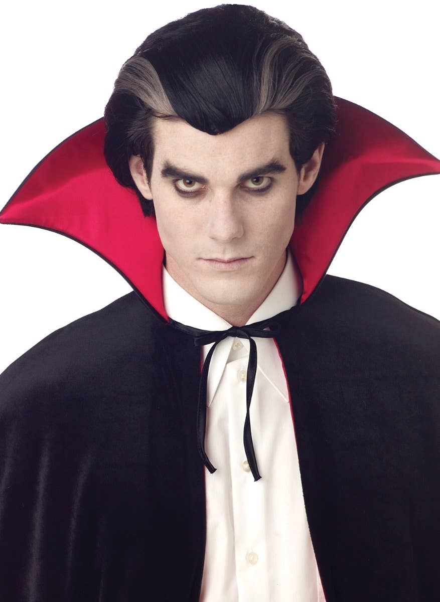 Black And White Streaked Men's Halloween Vampire Costume Wig Image 2