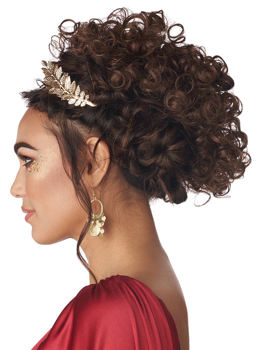 Curly Brunette Roman Goddess Clip On Hair Piece for Women - Side Image