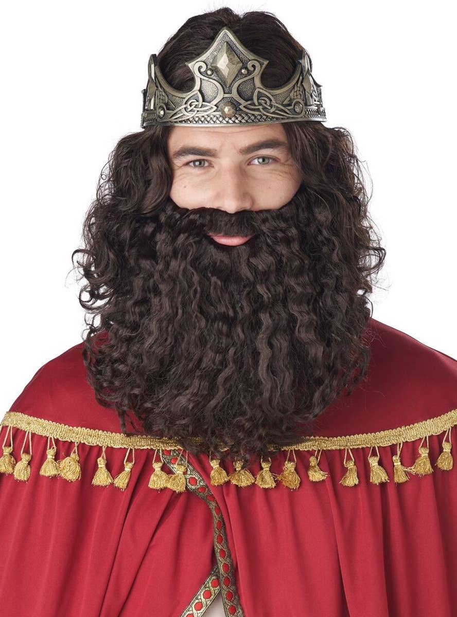 Men's Brown Biblical King Costume Wig and Beard Accessory Set