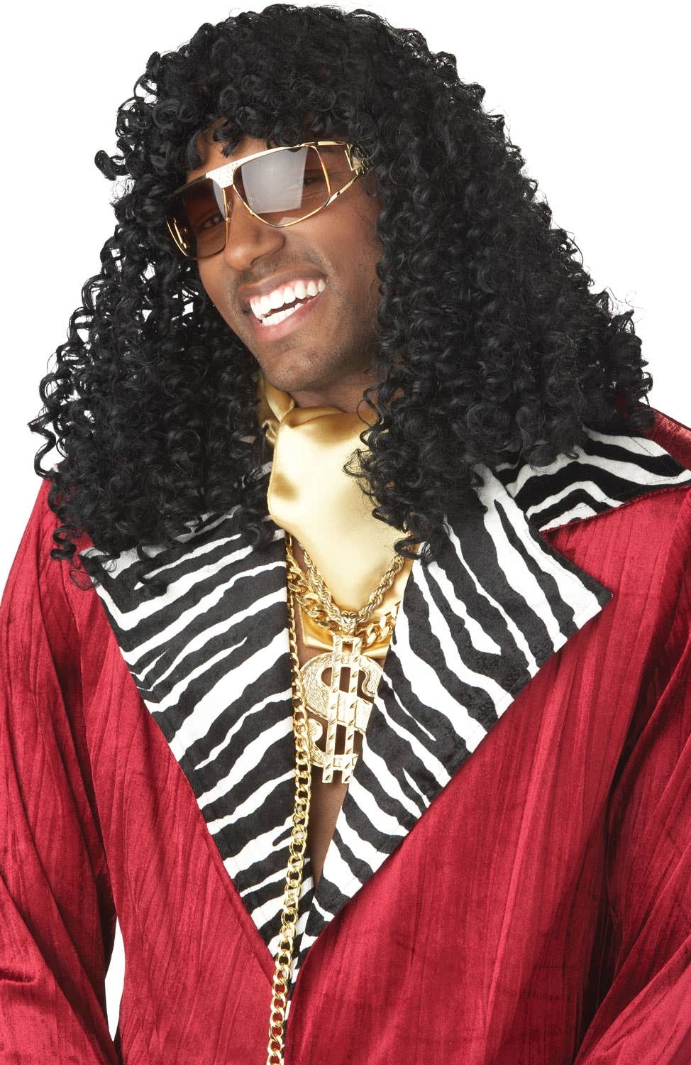 Pimp Men's Black Curl Wig With Fringe image 1