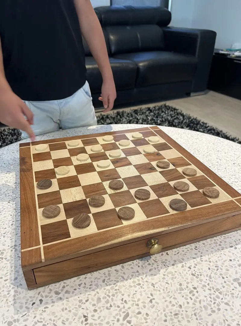 Chess And Checkers Portable Wooden Game Board Set - Alternative Image 1