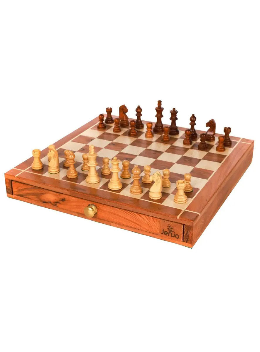 Chess And Checkers Portable Wooden Game Board Set - Main Image