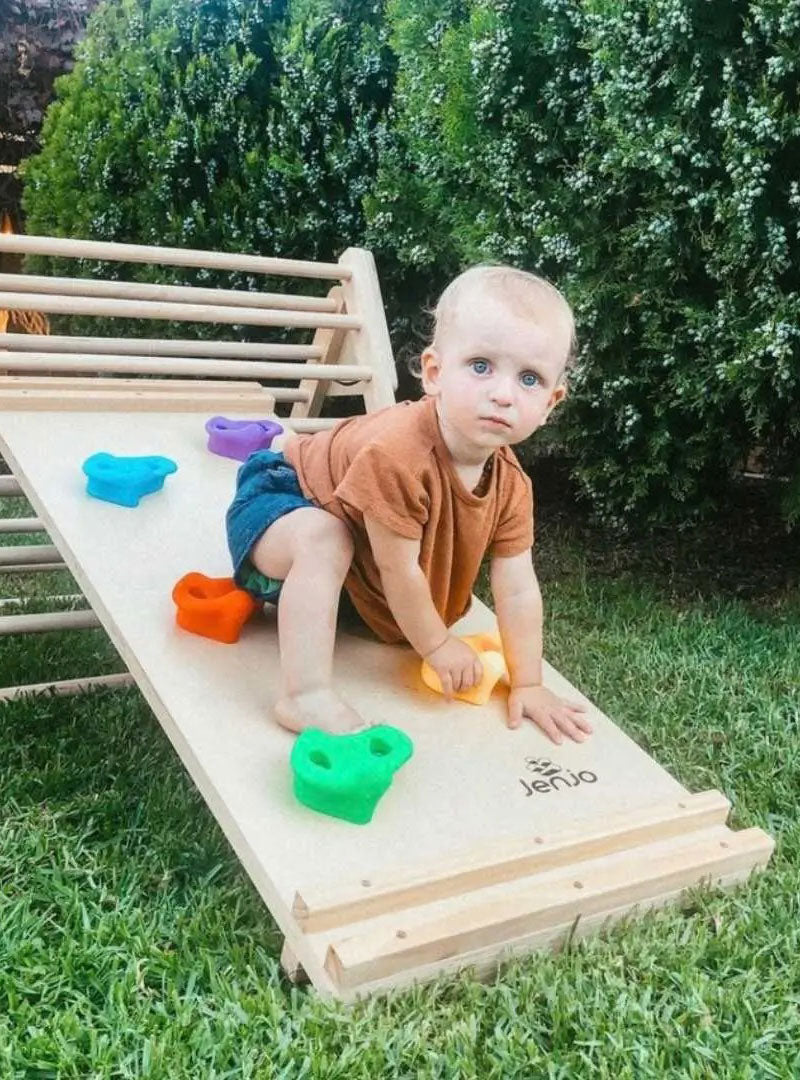 Childrens 120cm Wooden Rock Climbing Frame And Slide - Lifestyle Image