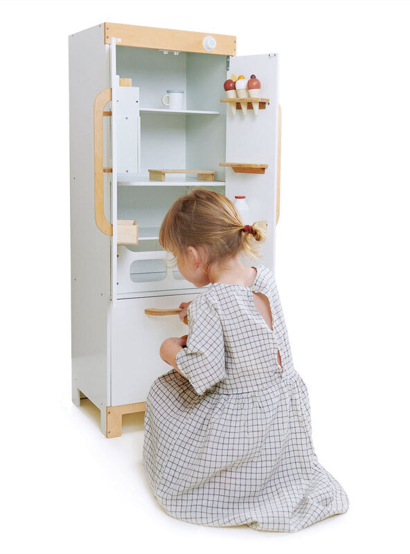 Childrens White Wooden Refrigerator Kitchen Toy - Lifestyle Image 1