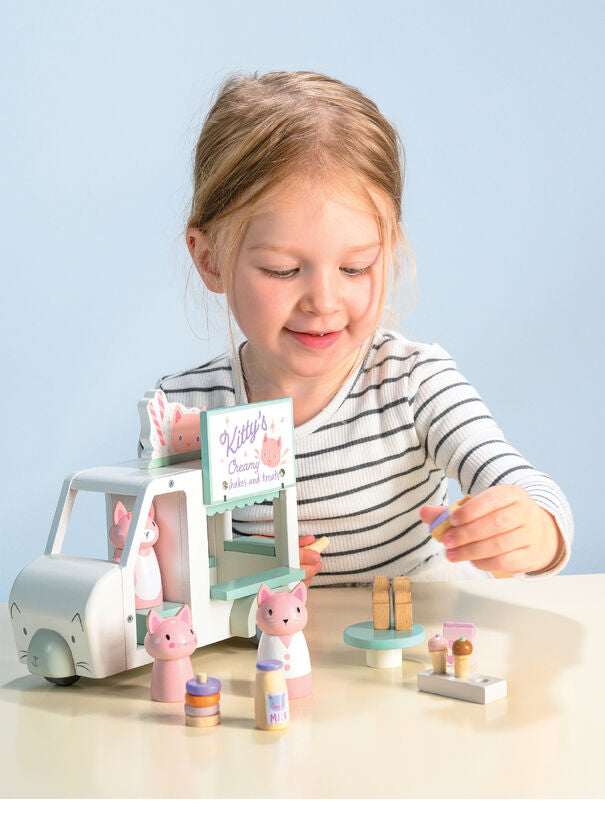 Childrens Wooden Kitty Milkshake Van Toy - Lifestyle Image 1
