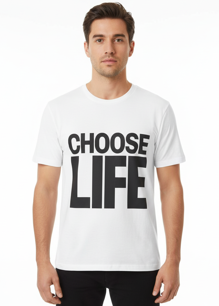 Mens Choose Life Black and White 80s Shirt - Main Image