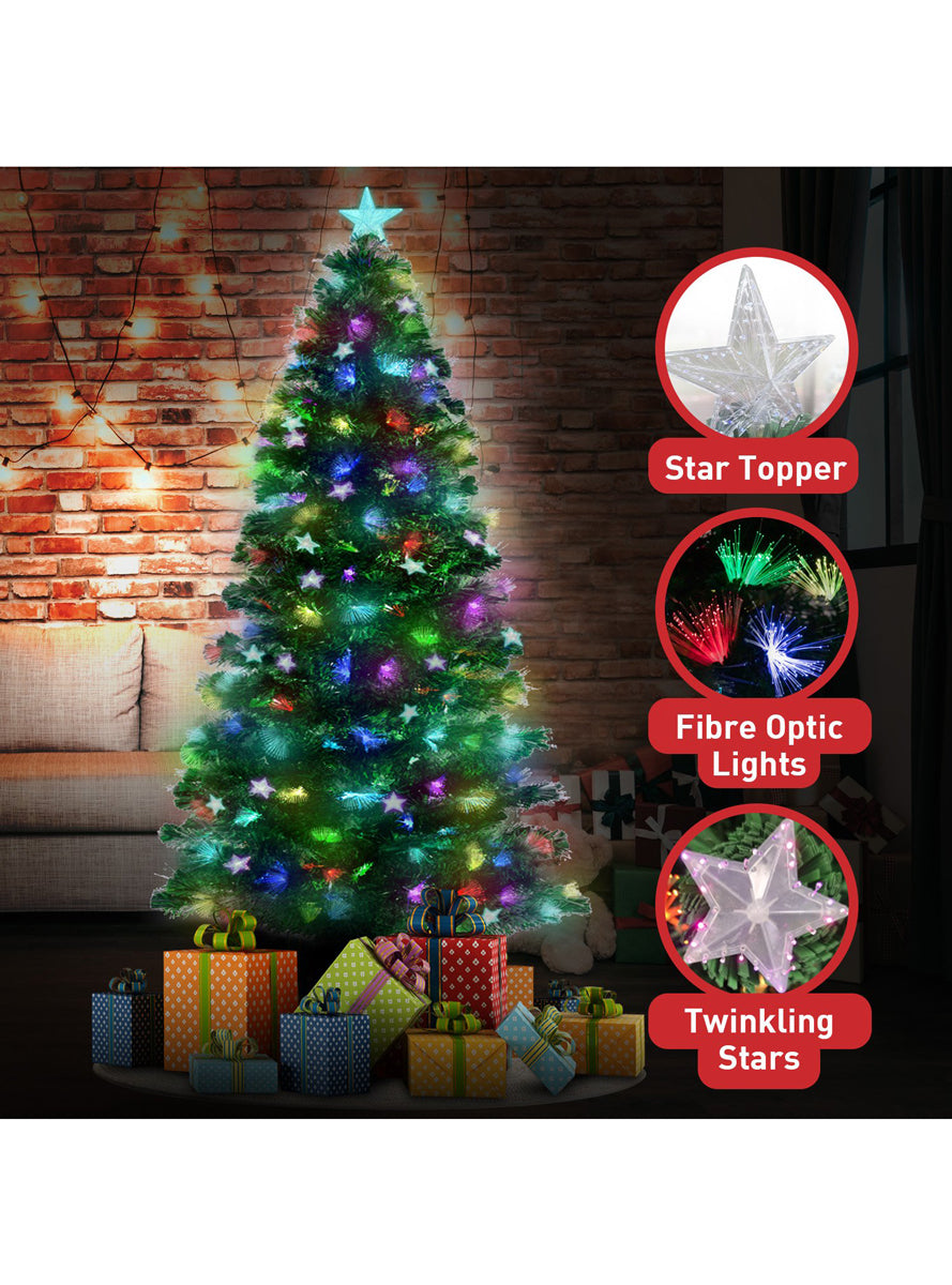 Christabelle 120cm Prelit Fibre Optic Multicolour Light Christmas Tree with Stars - Information Image 1