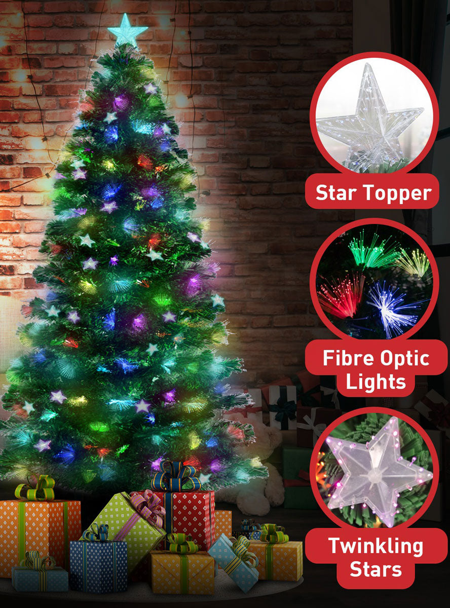Christabelle Prelit Rainbow Lights Christmas Tree With Stars 150cm Information Image