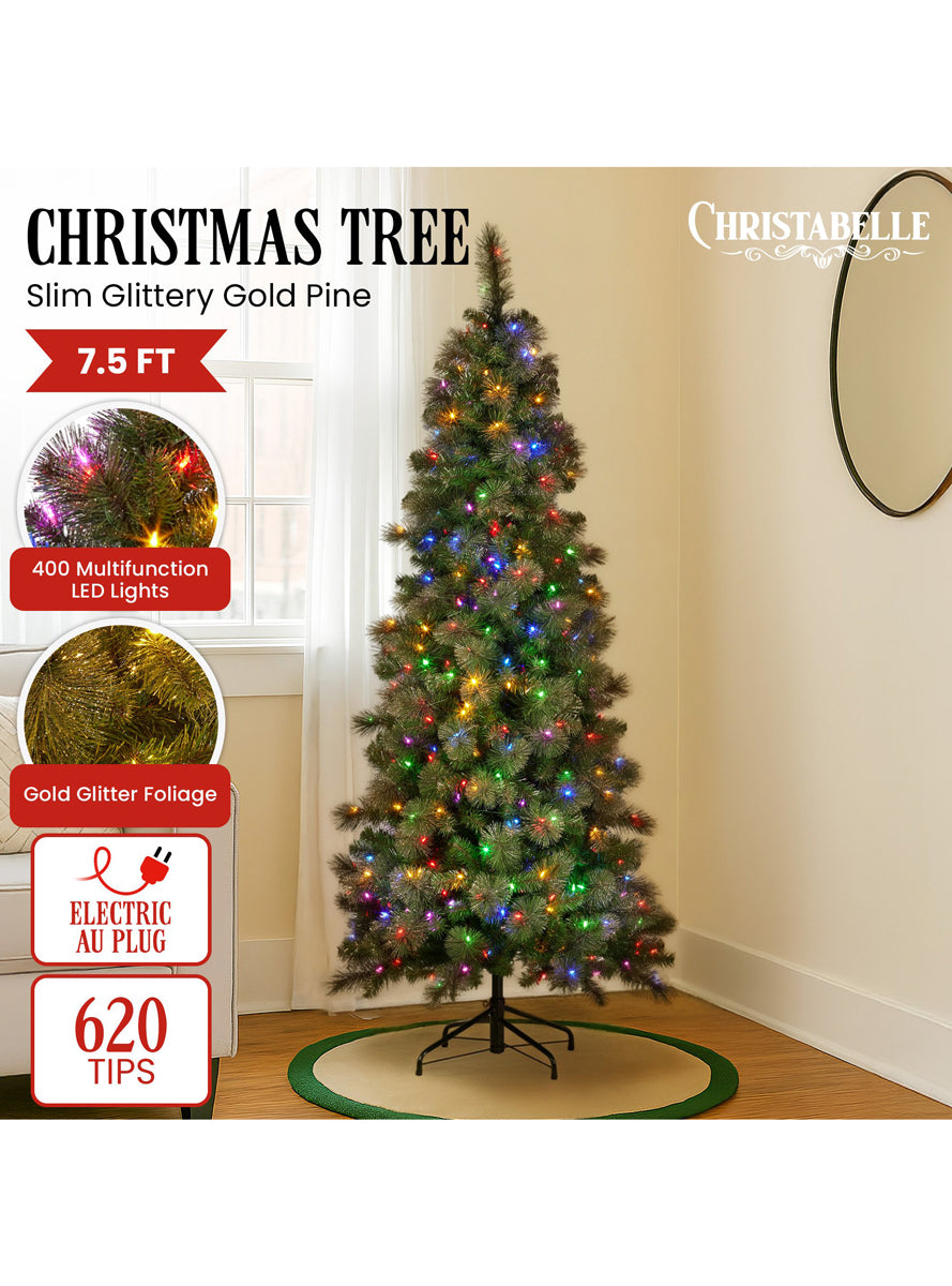 Christabelle Gold Glitter Prelit Pine Needle Christmas Tree - Info Image 1