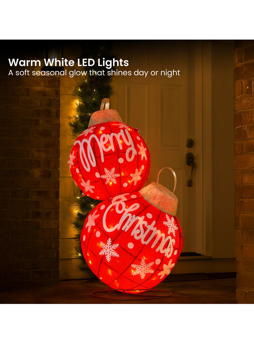 Christabelle Warm LED Light Giant Merry Christmas Bauble Stack Christmas Decoration - Light Details Image