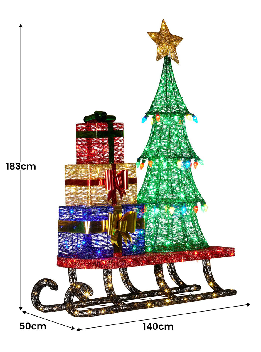 Christmas Tree on Sled 183cm Light Up Christmas Decoration - Dimensions Image