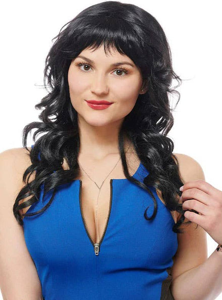 Image of Curly Black Ciao Bella Women's Costume Wig with Bangs
