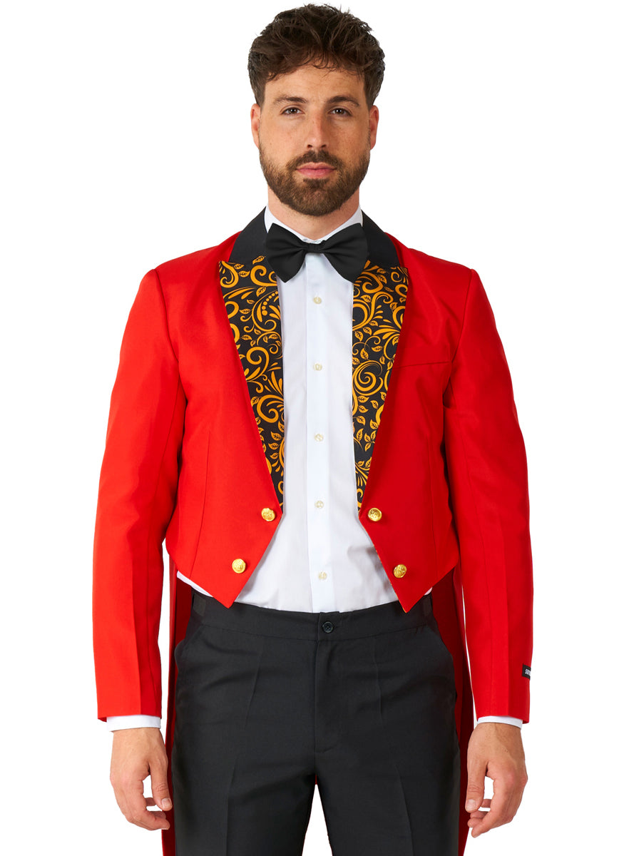 Circus Ringmaster Mens Red Tailcoat Costume Suit - Close Image 1