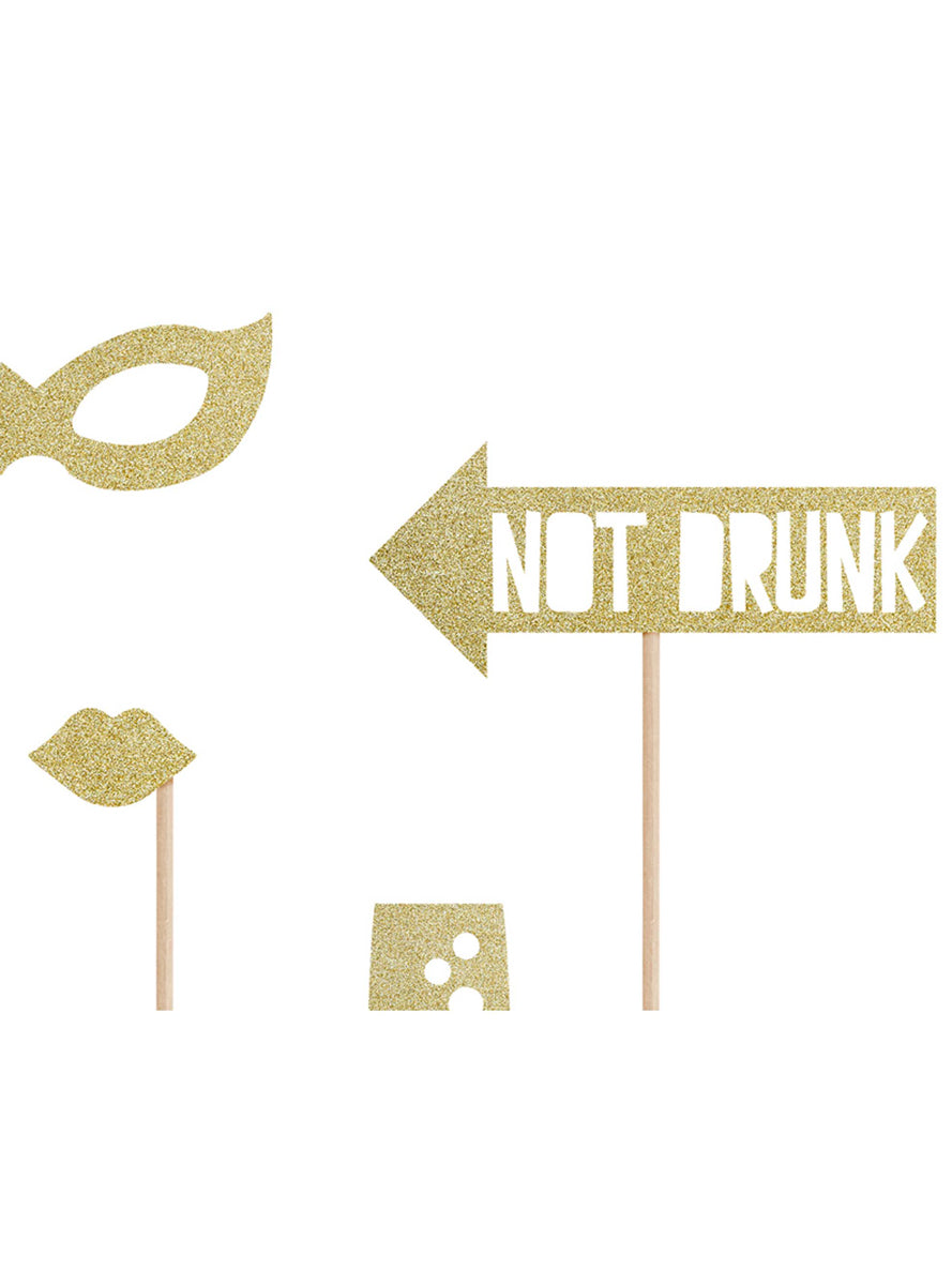 Classic Gold Lets Celebrate 8 Piece Photobooth Props — Close Image 2