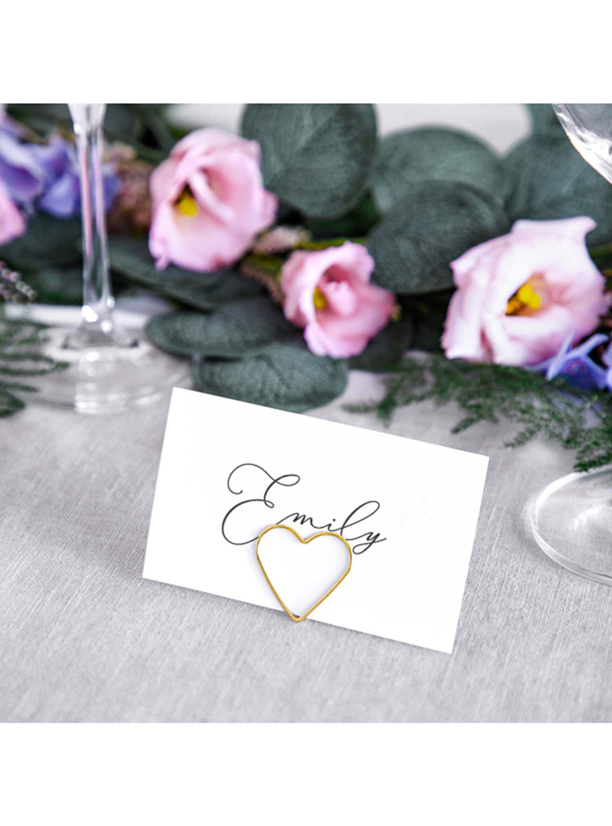 Classic Wedding 10 Pack Gold Heart Place Card Holders — Lifestyle Image 1