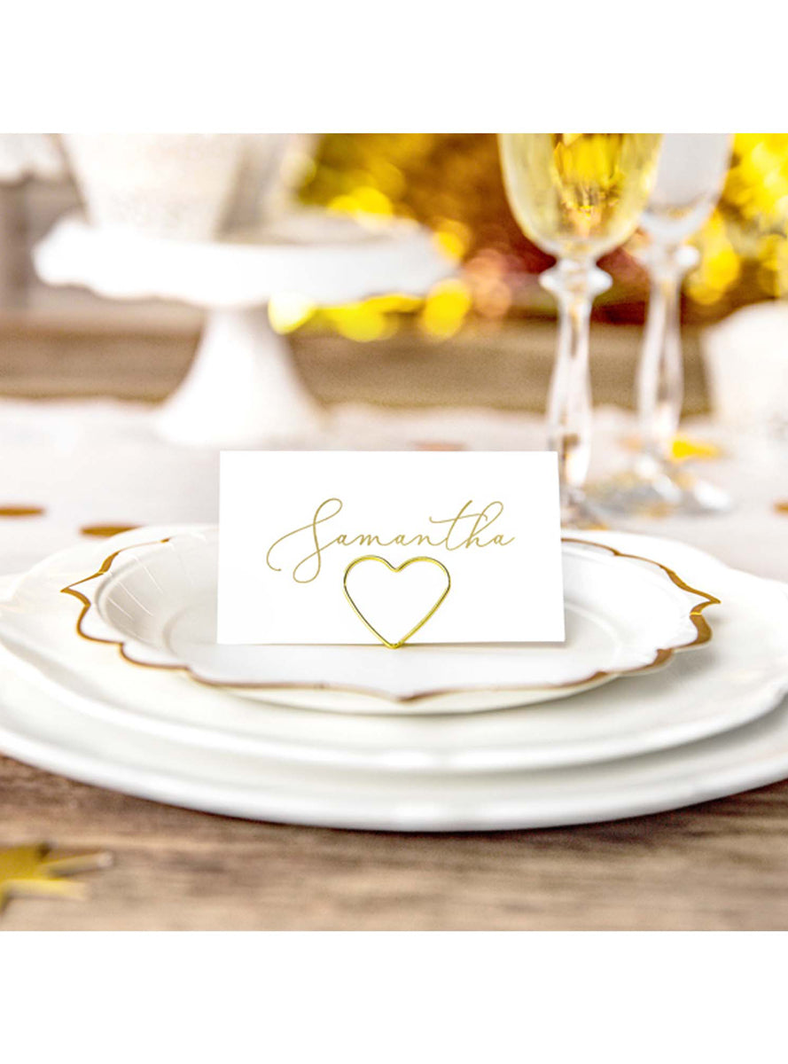 Classic Wedding 10 Pack Gold Heart Place Card Holders — Lifestyle Image 3