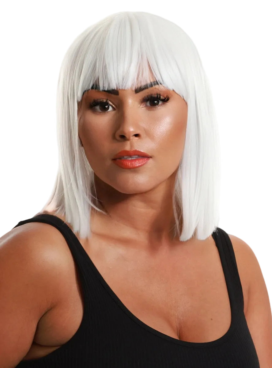 Claudia Womens White Bob Wig With Fringe - Main Image