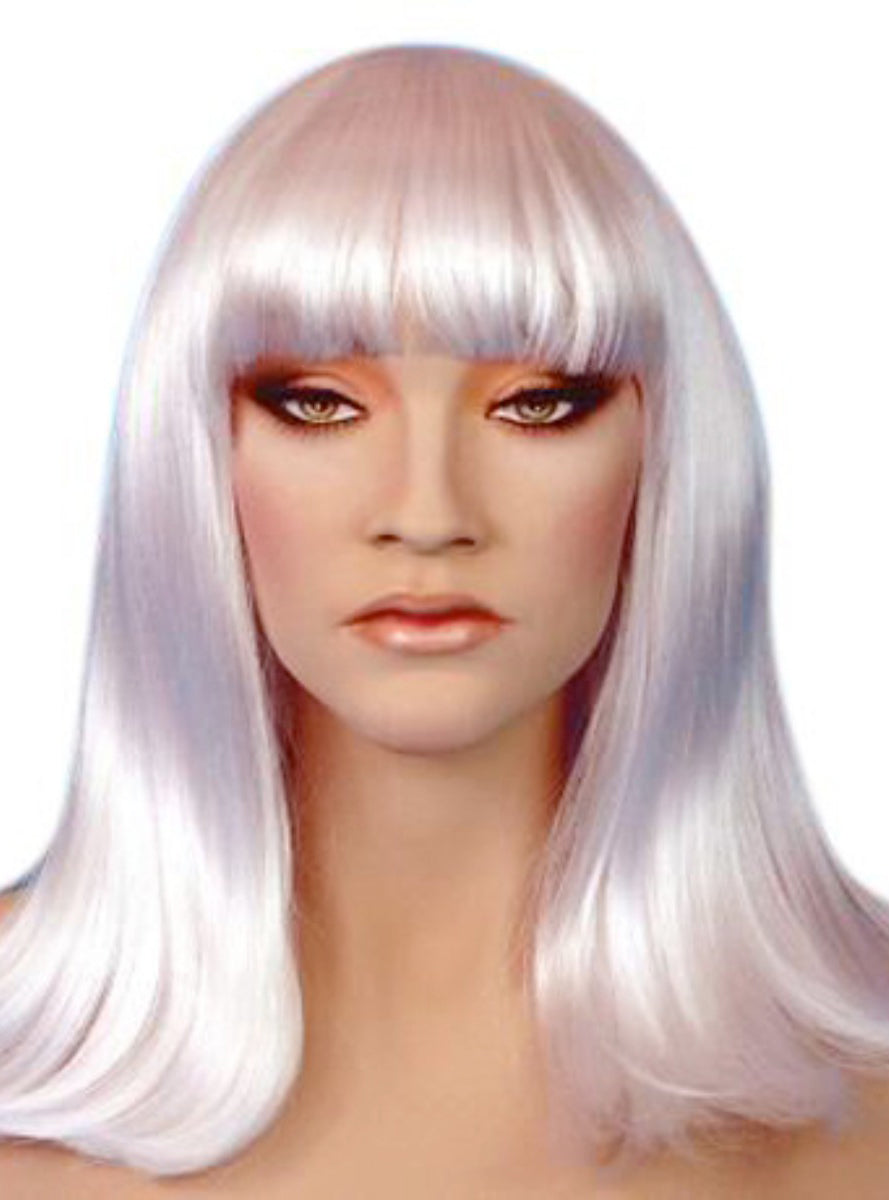 Womens White Shoulder Length Cleo Costume Wig With Fringe