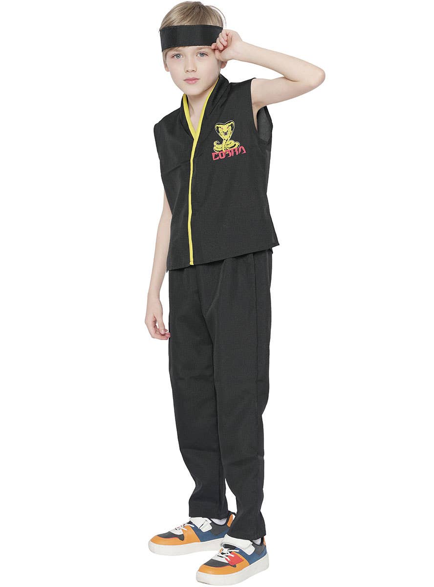 Image of Cobra Boy's Black Karate Kid Fancy Dress Costume - Alternate View