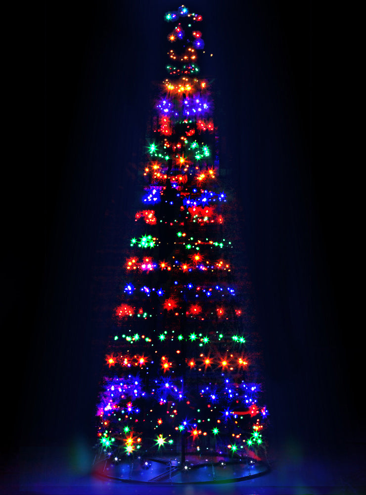 Colourful 12ft Jingle Jollys LED Solar 400 Piece Fairy Light Christmas Tree - Black Background Image