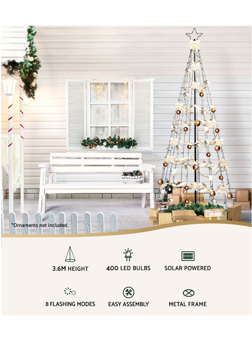 Colourful 12ft Jingle Jollys LED Solar 400 Piece Fairy Light Christmas Tree - Details Image