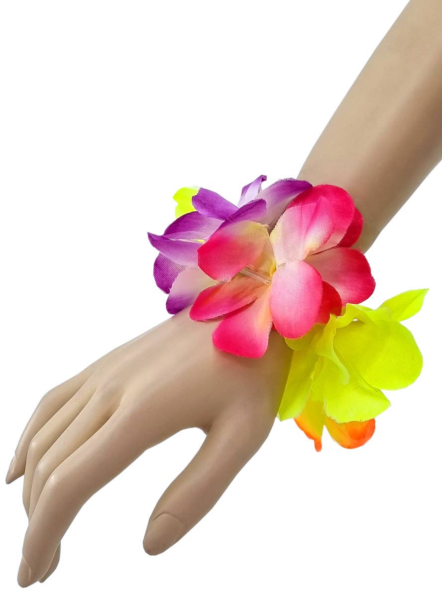 Image of Colourful Hawaiian Flower Head and Wrist Band Set - Wristband Image