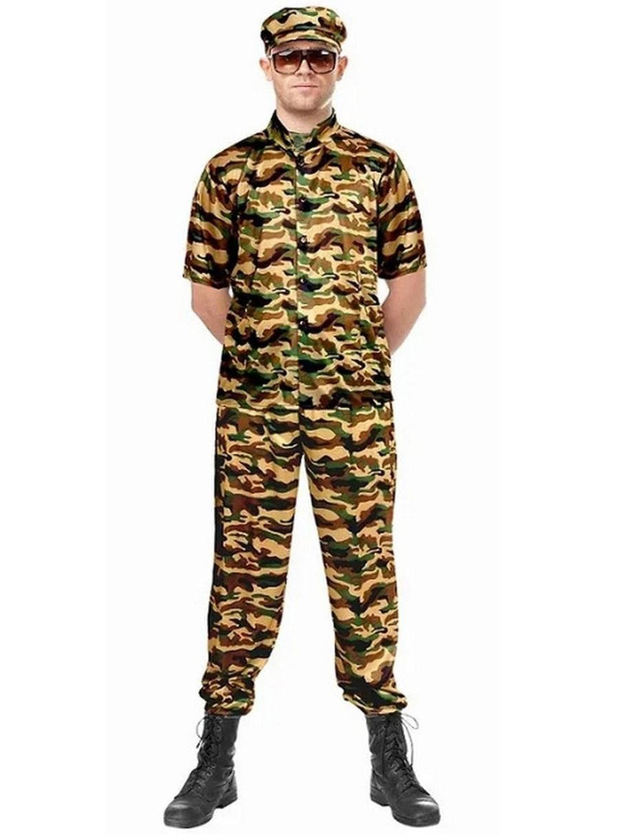 Combat Soldier Mens Camo Print Army Costume - Main Image