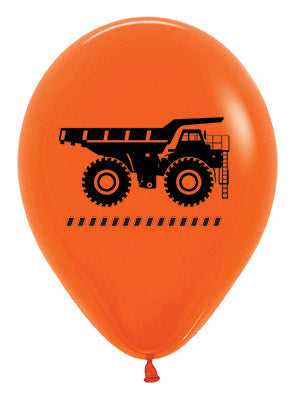 Construction Trucks 6 Pack Orange 30cm Latex Balloons - Main Image