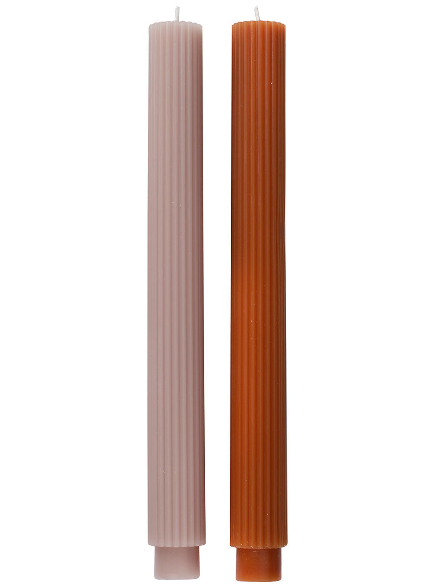 Cosy Copper Christmas 2 Pack Tonal Coloured Ribbed Candles 27Cm - Main Image