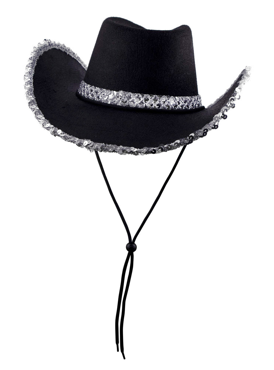 Black Cowboy Hat with Silver Sequins - Main Image