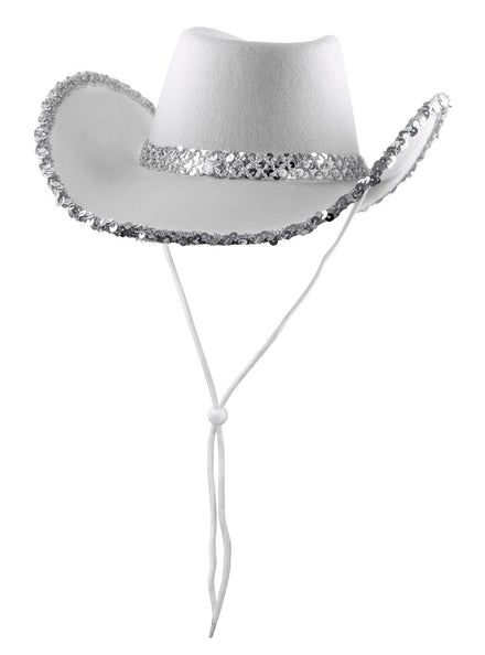 White Cowboy Hat with Silver Sequins - Main Image