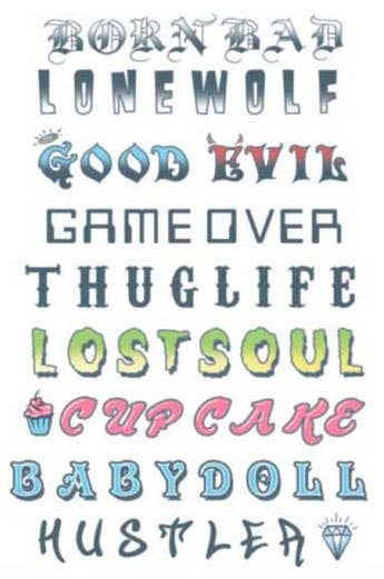 Knuckle Temporary Tattoo Phrases Costume Accessory