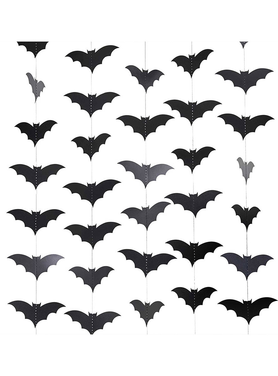 Black Creepy Chic Halloween Bat Decorations on String - Main Image