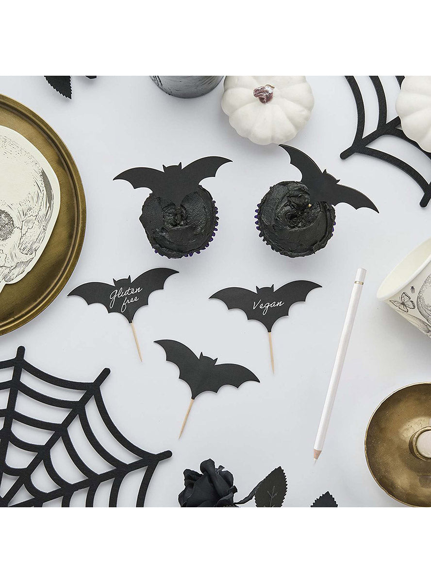 Pack of 12 Creepy Chic Black Bat Cupcake Toppers - Alternate Image