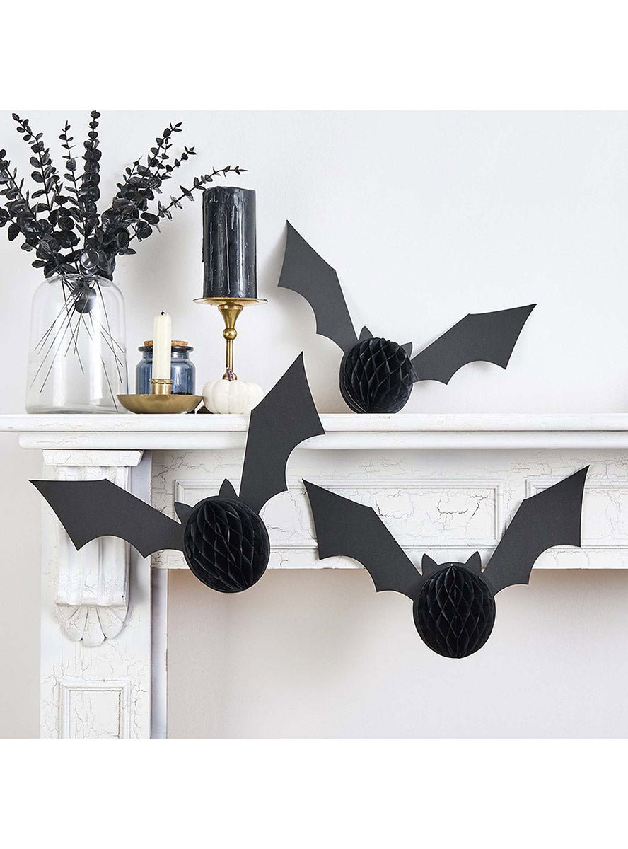Pack of 3 Creepy Chic Honeycomb Bat Halloween Decorations - Lifestyle Image