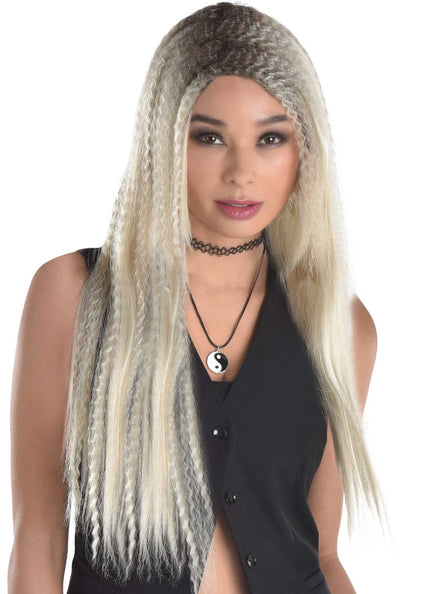 Long Crimped Blonde Womens Costume Wig - Main Image