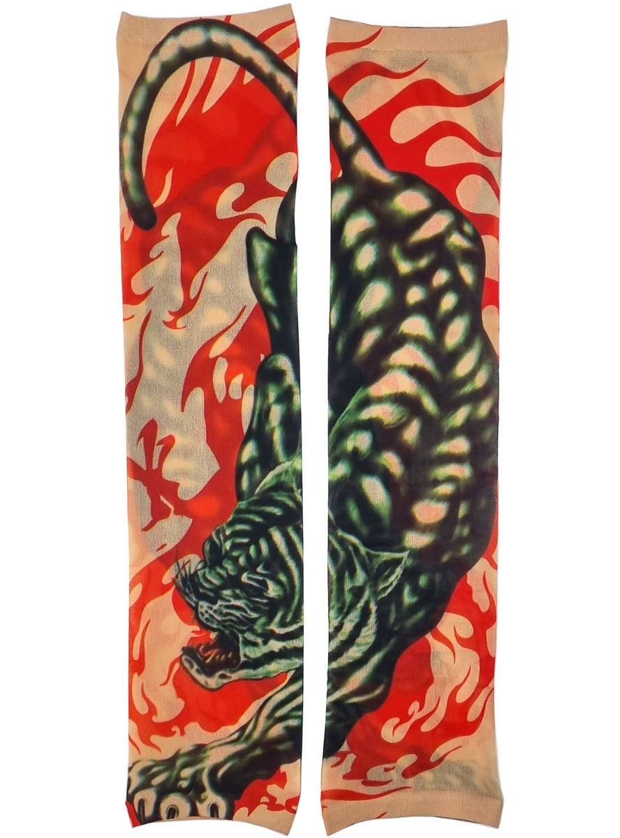 Image of Crouching Tiger Print Fake Tattoo Sleeve - Alternate Image