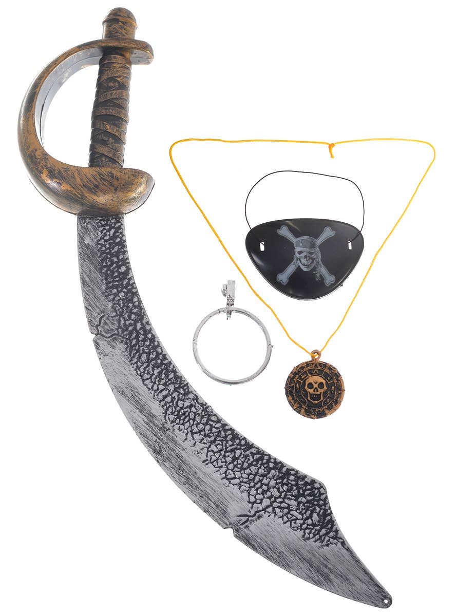 Pirate 4 Piece Sword, Eye Patch, Necklace and Earring Set