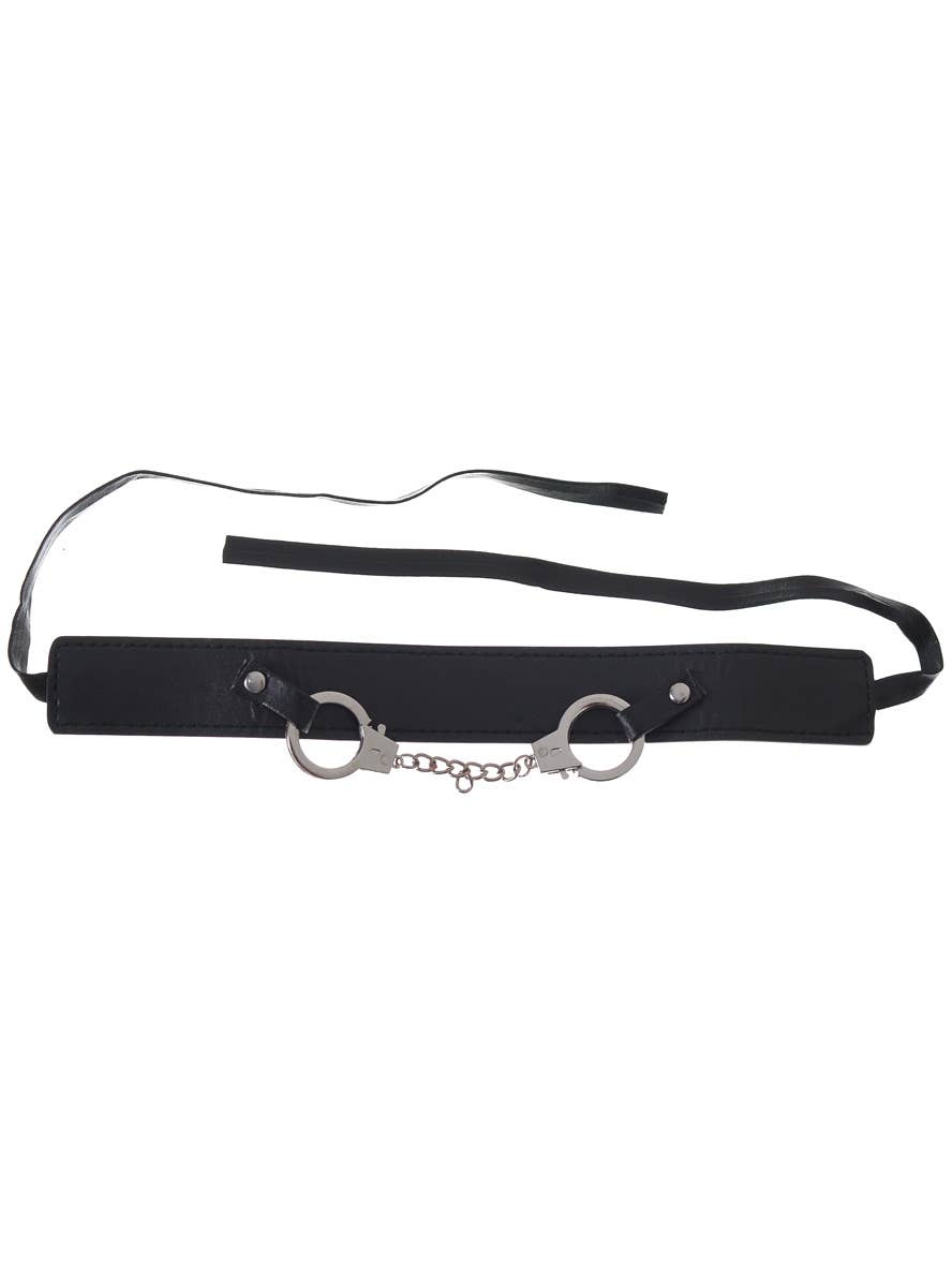 Punk Choker Collar Black Leather Band with Silver Handcuffs Costume Accessory - Main Image