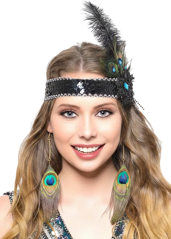 Long Peacock Feather Costume Earrings