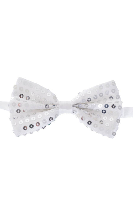 Silver Satin Bow Tie with Sequins Main Image