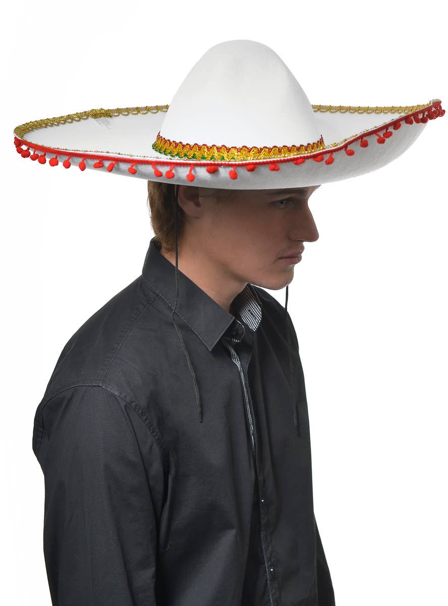 White Mexican Sombrero Costume Hat for Adults - Side Image