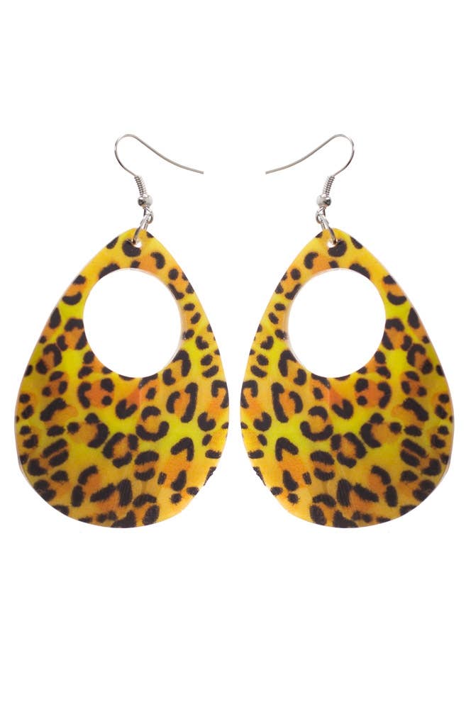 Cheetah Print 1980s Fashion Iridescent Shell Costume Earrings - Main Image
