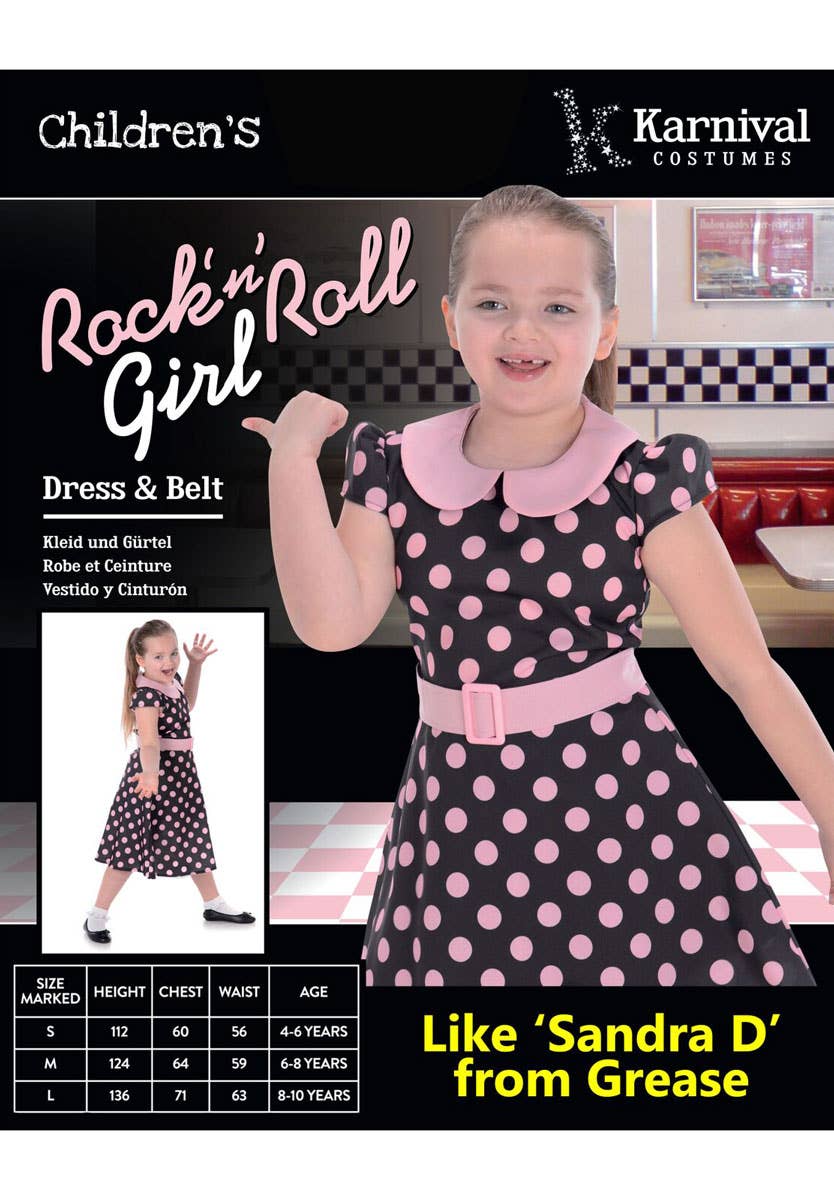 Girls 1950's Black and Pink Polka Dot Costume Packaging Image