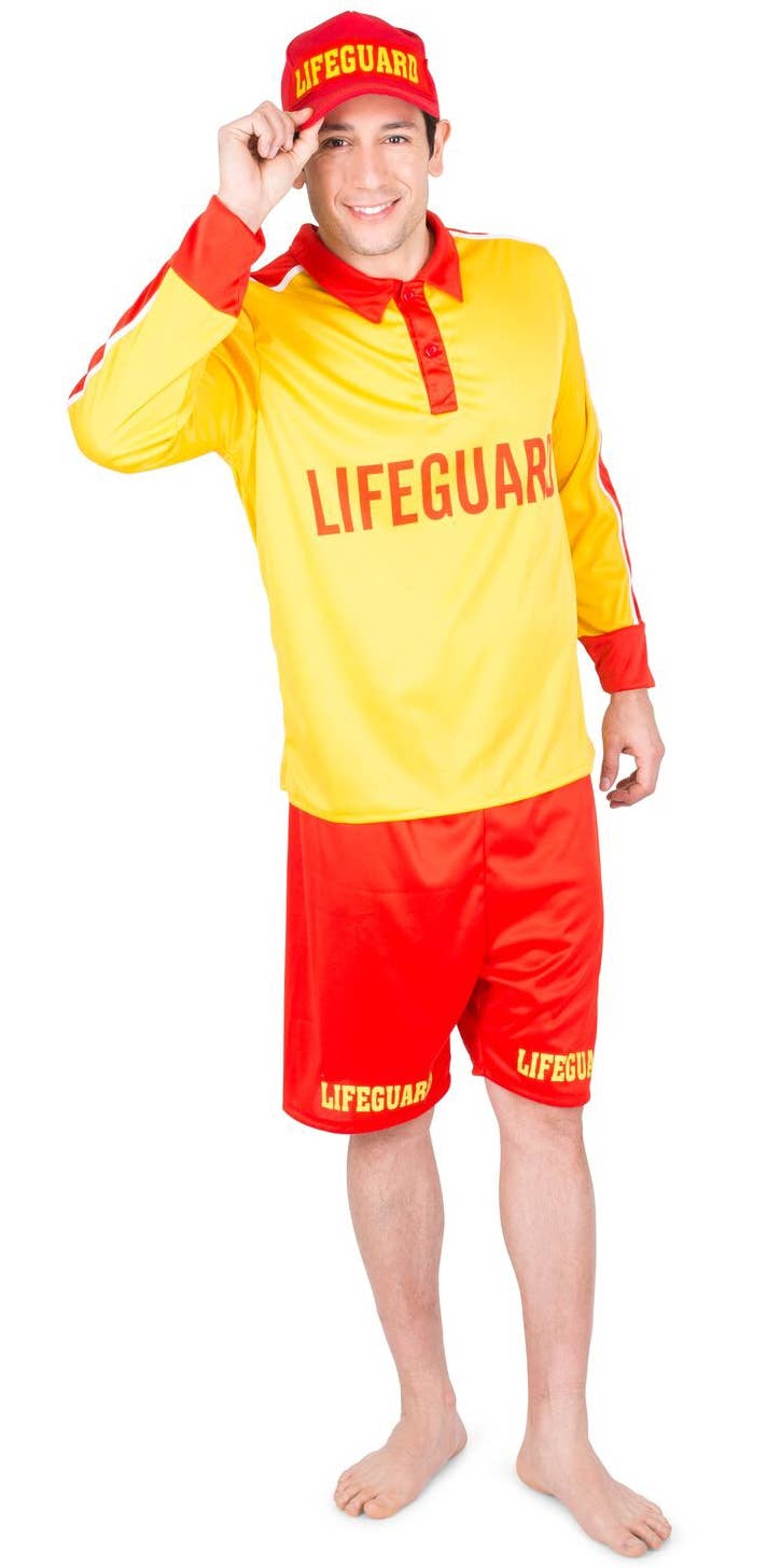 Red and Yellow Beach Rescue Men's Lifeguard Costume