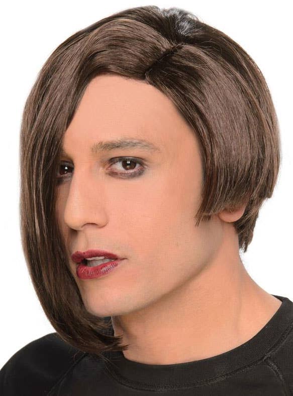Image of Asymmetric Blunt Cut Mens Brown Emo Costume Wig