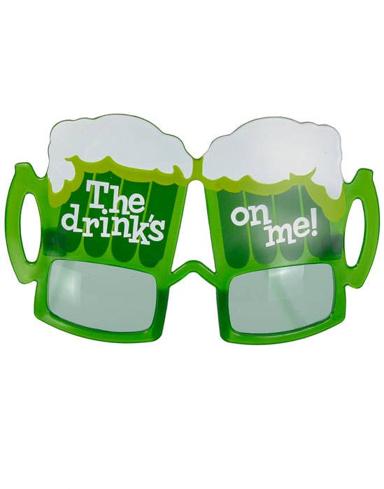 Novelty Green St Patrick's Day 'Drinks On Me' Costume Glasses