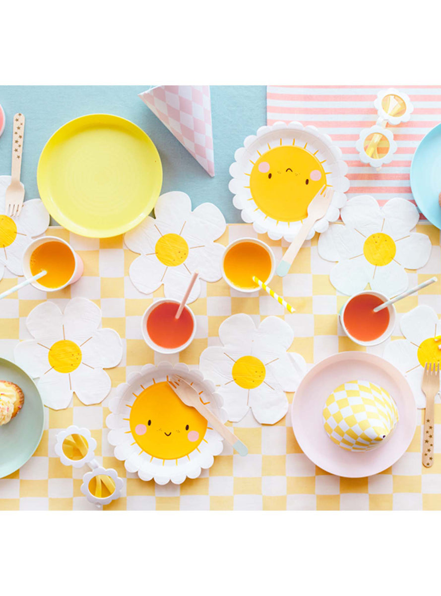 Daisy Party 12 Pack Yellow and White Flower Shaped Napkins - Lifestyle Image 3